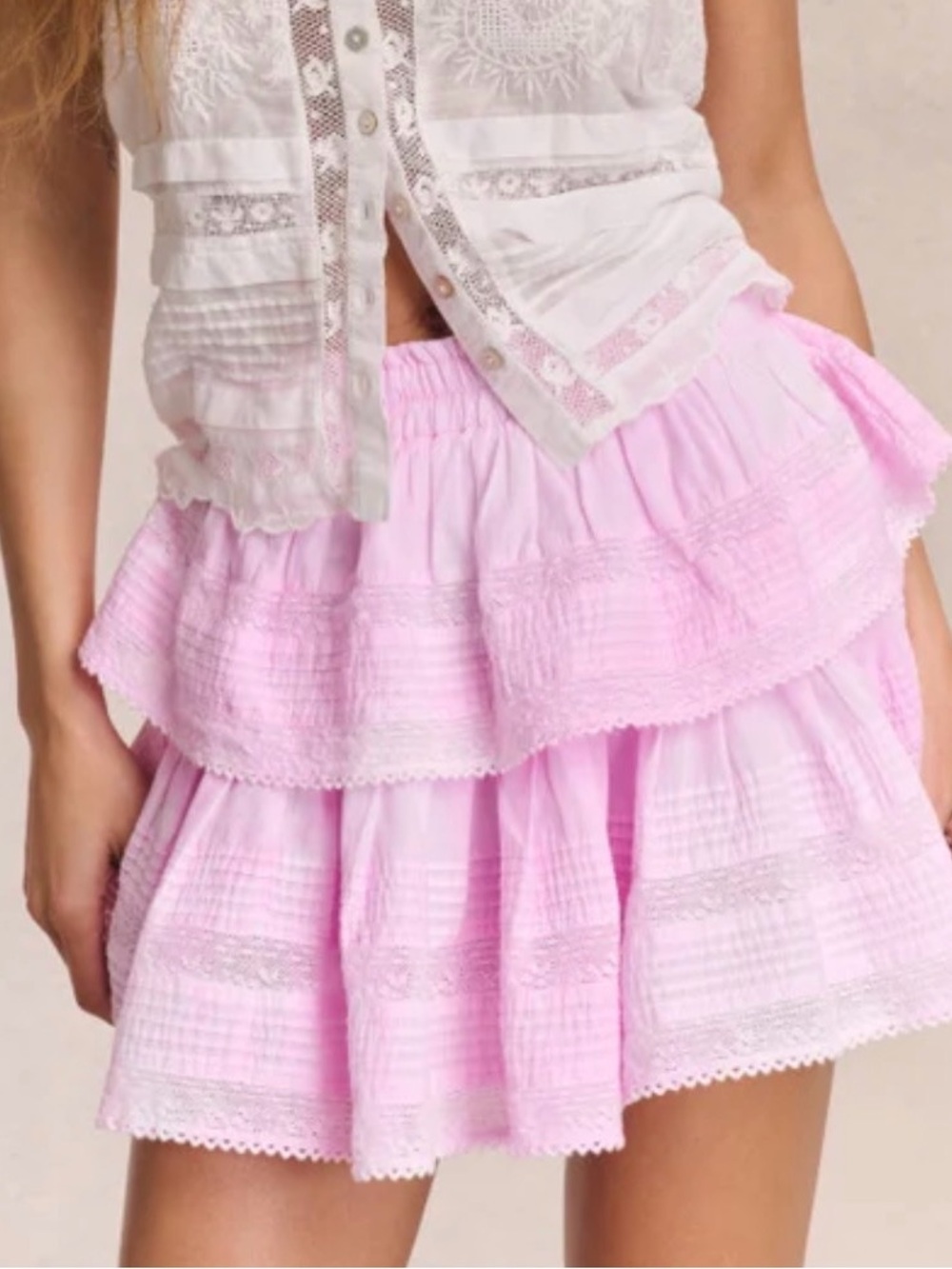 NWT! LoveShackFancy Ruffle Mini Skirt in Pino Peony